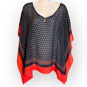 Talbots Sheer Caftan Top Pullover Blouse S / M Sheer Red White Blue Nautical